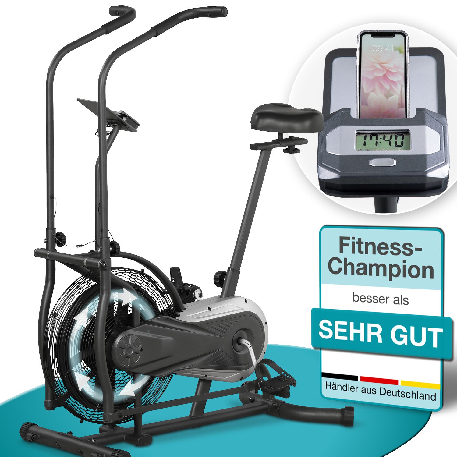 aktivshop Air Bike Sitz-Crosstrainer Fahrrad Heimtrainer mit Trainingscomputer für zuhause