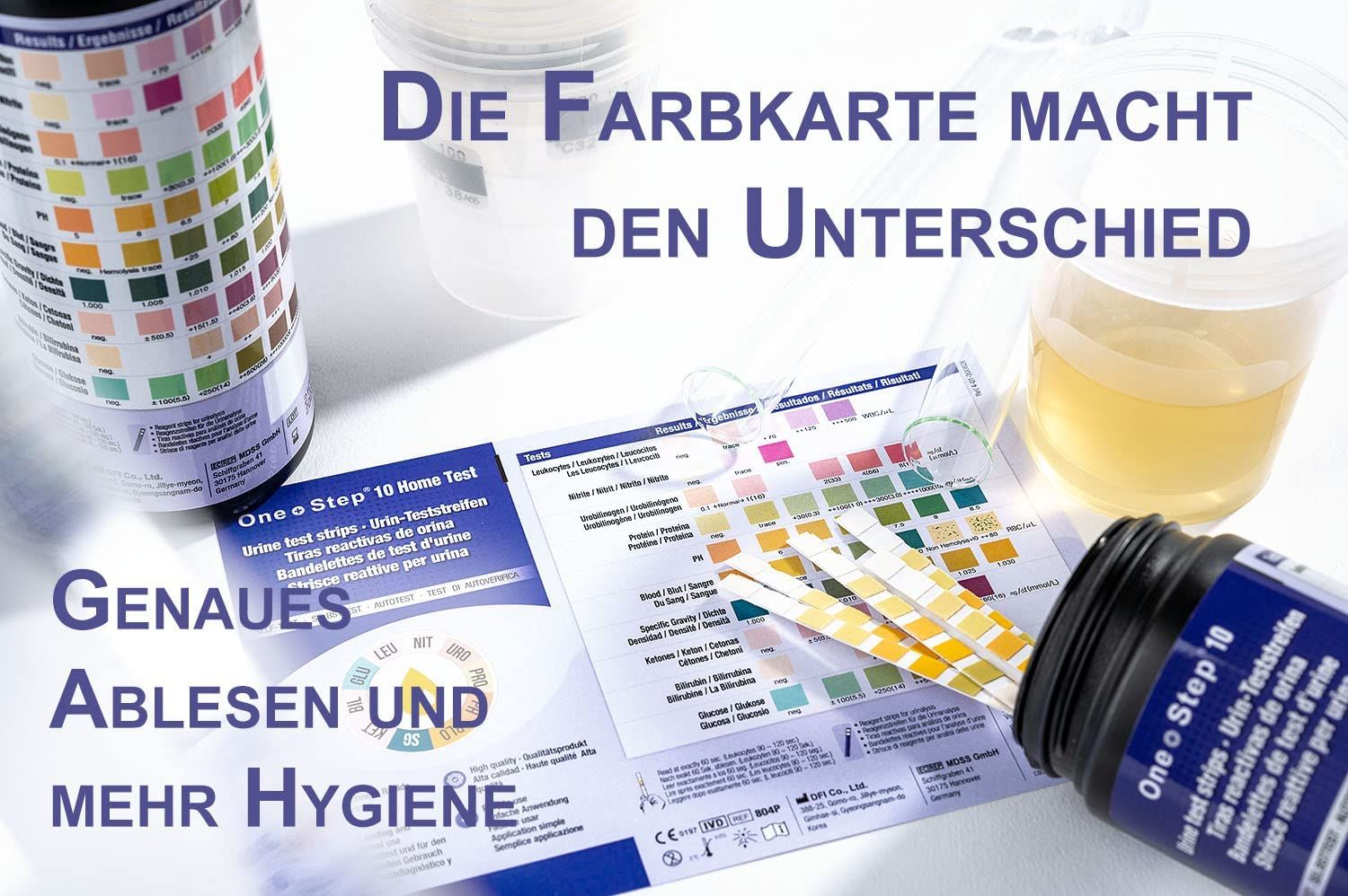 100 One+Step Urinteststreifen für 10 Indikatoren - Gesundheitstest inkl.  Referenzfarbkarte 100 St - SHOP APOTHEKE