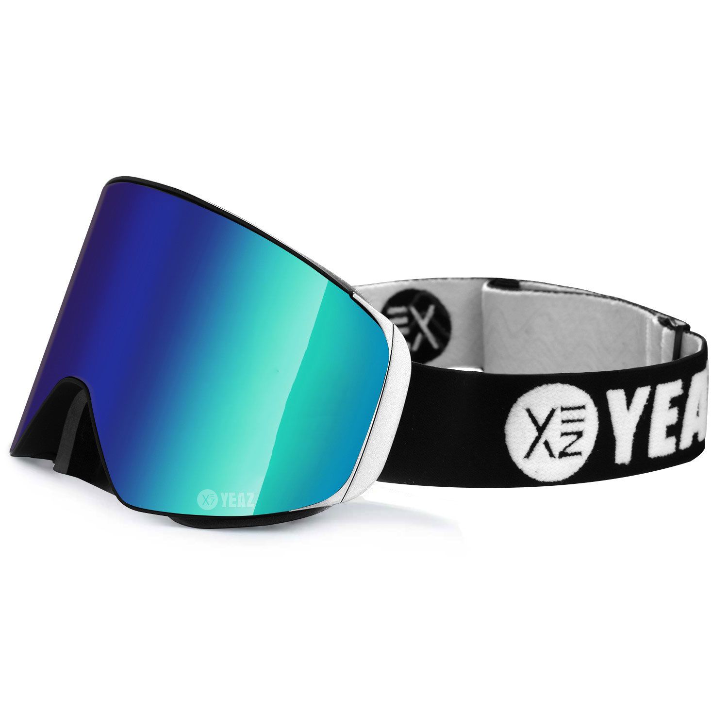 YEAZ APEX occhiali sci e snowboard magnetici, lenti specchiate verdi, montatura argento