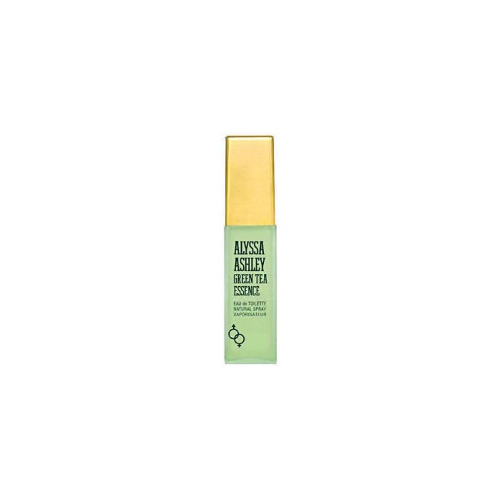 Alyssa Ashley Green Tea Essence Eau de Toilette Natural Spray. Grüne Glasflasche mit goldenem Verschluss.