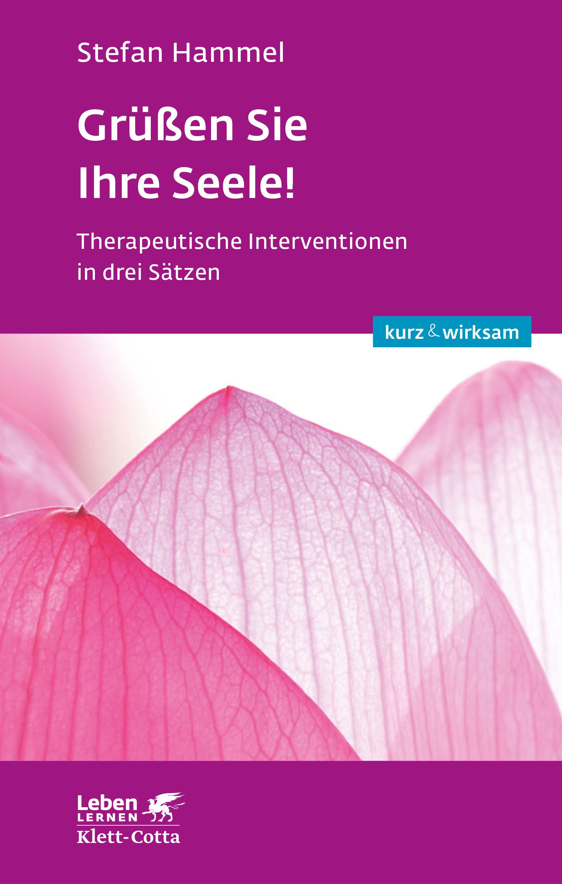 Buchcover mit Titel: Grüßen Sie Ihre Seele! Autor: Stefan Hammel. Untertitel: Therapeutische Interventionen in drei Sätzen. Verlag Klett-Cotta.