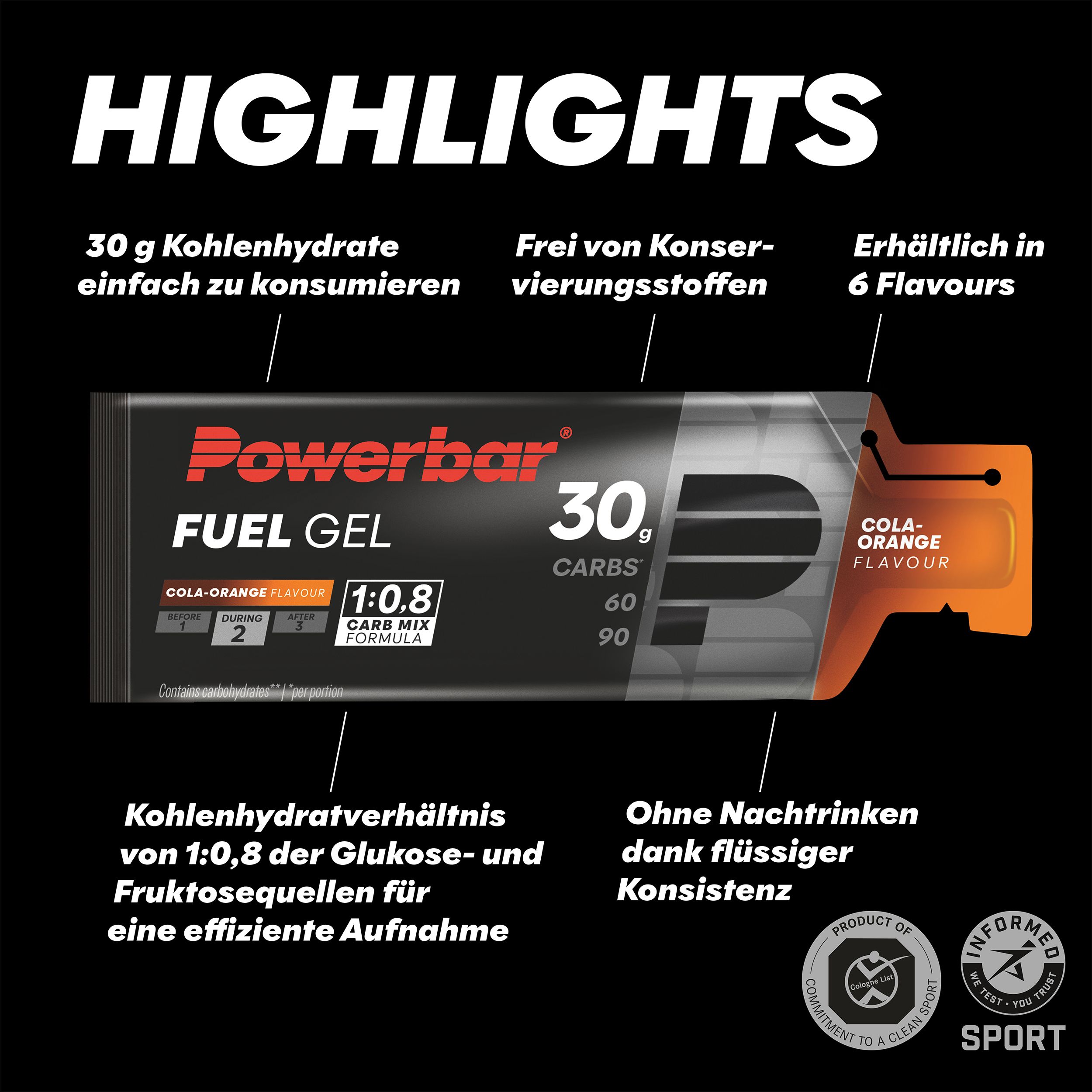 POWERBAR Kohlenhydratgel Fuel 30Gel Black Line Cola-Orange Kohlenhydrate