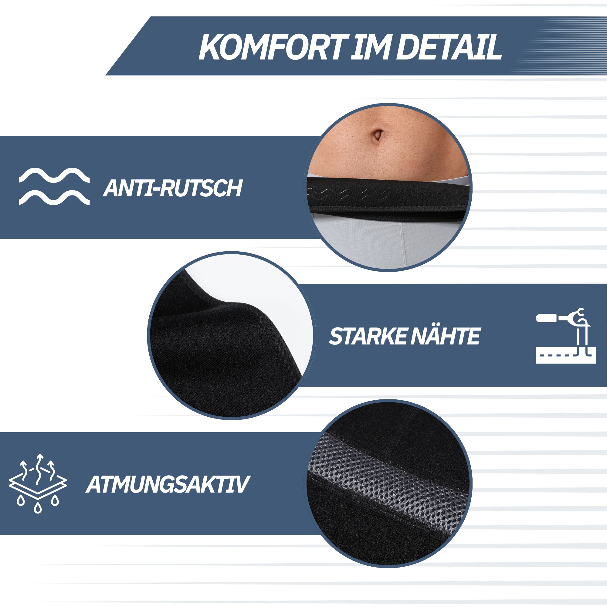 Hüft- und Oberschenkelbandage zur Stabilisierung und Schmerzlinderung.