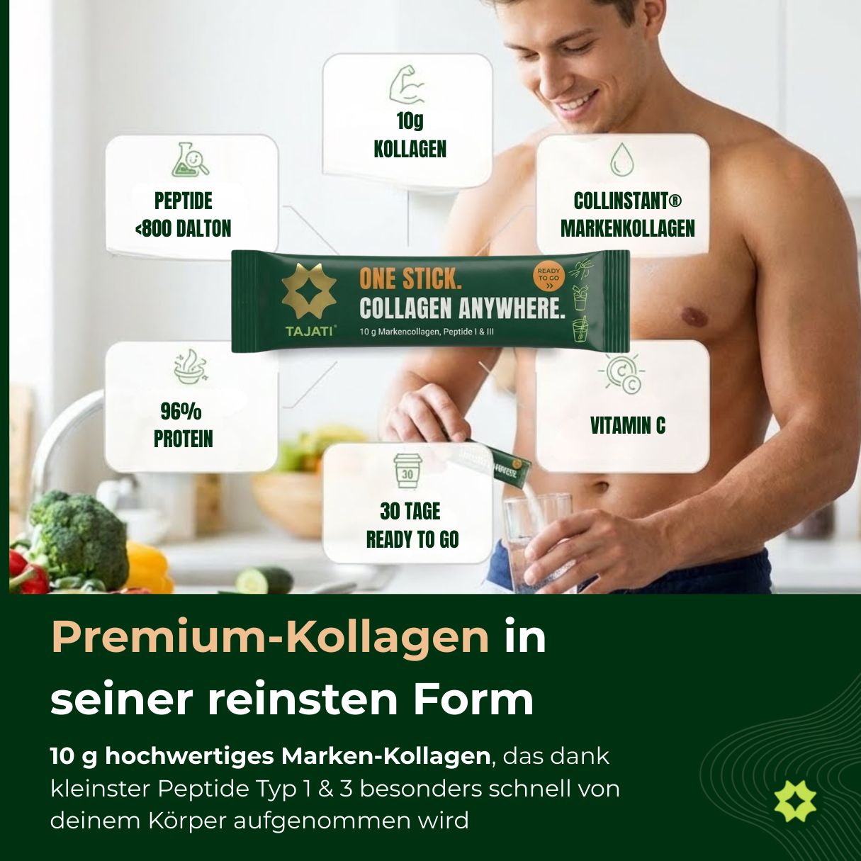 10g hochdosiert Collagen Sticks to Go 1800 Dalton – Collinstant® Kollagen mit Vitamin C