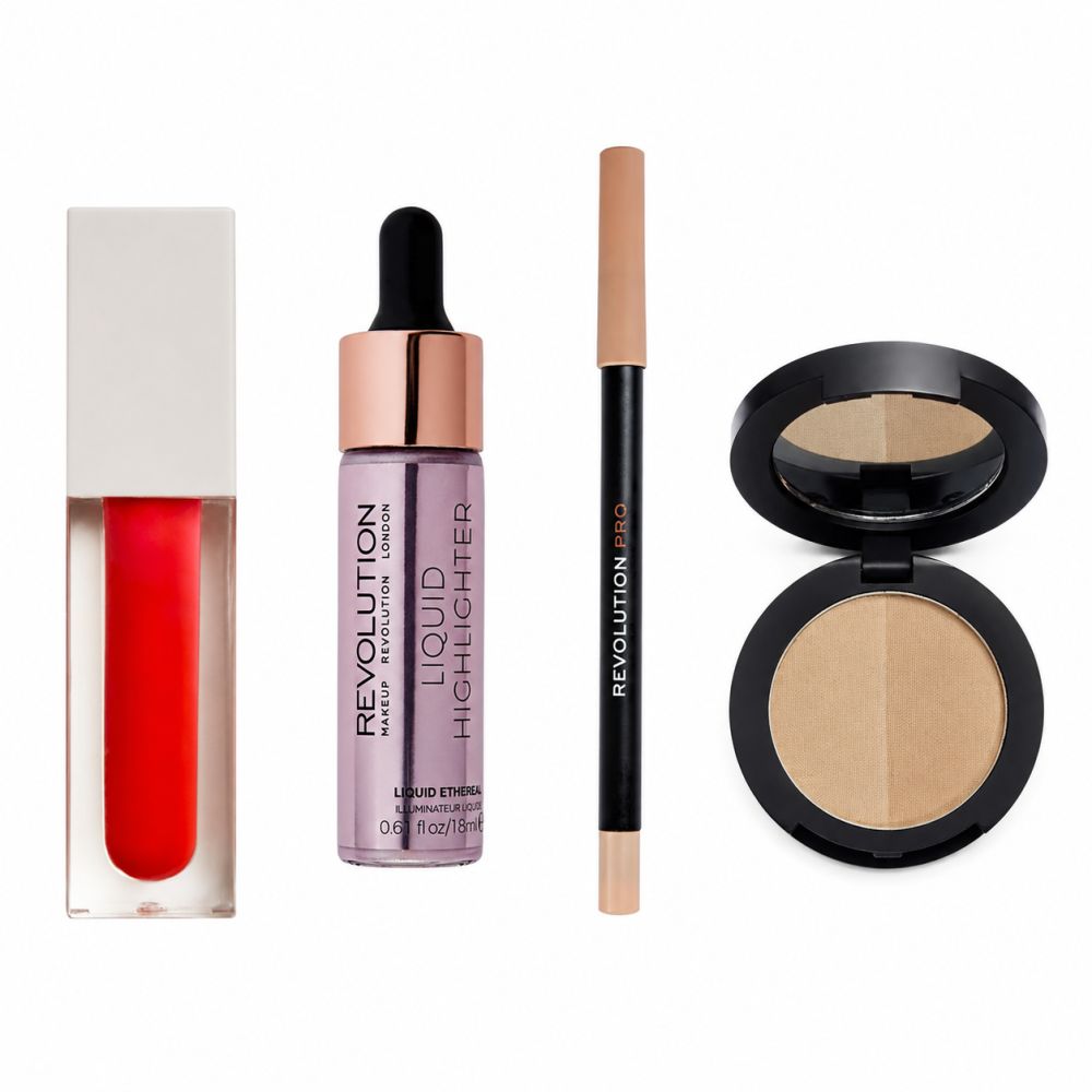 Makeup Revolution - Make-up-Set – Augenbrauen + Eyeliner Lipgloss Highlighter 4 Pc
