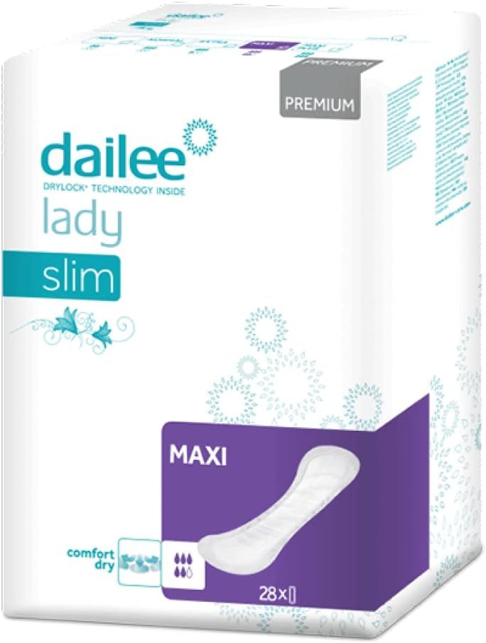 Dailee Lady Maxi incontinentieverband. Verpakking met productafbeelding en tekst "MAXI". 28 stuks.
