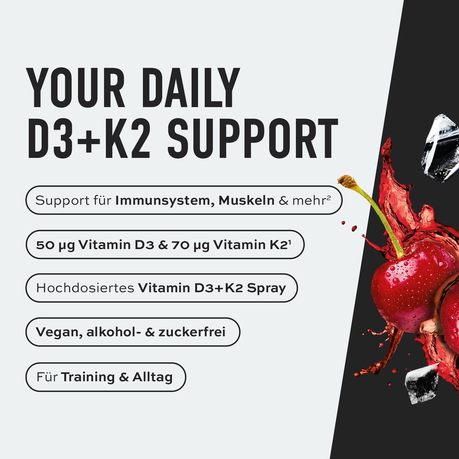 Vitamin D3+K2 Spray - hochdosiert und ergiebig – für mehr als 3 Monate versorgt - Geschmack: Kirsche