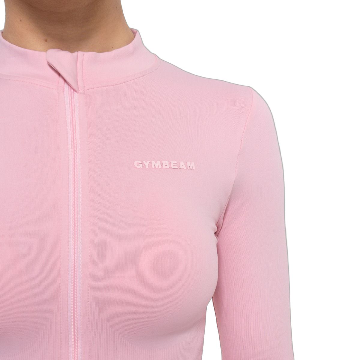 GymBeam Sport-Top Damen Slim-Fit Langarm mit Reißverschluss Baby Pink
