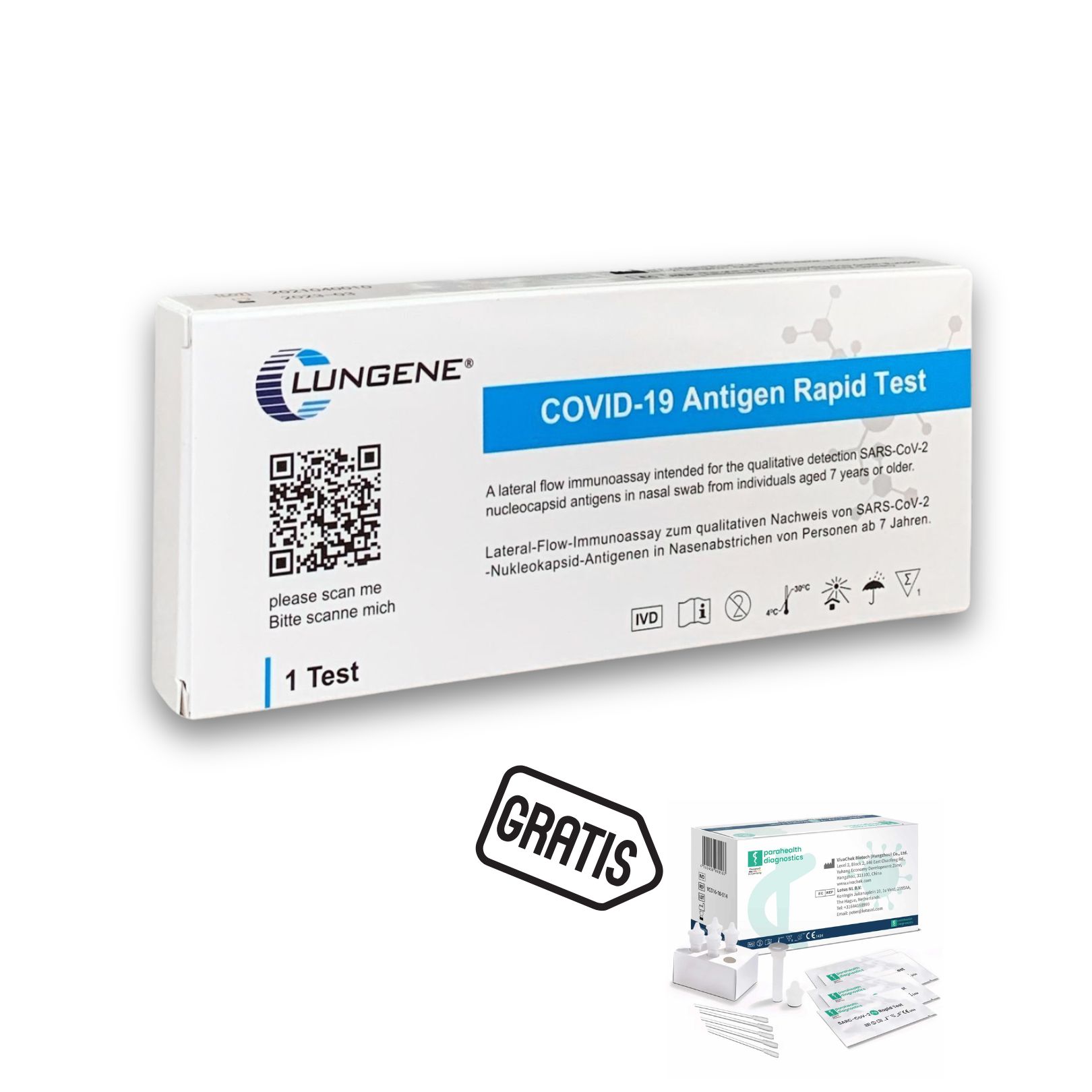 Clungene Covid-19 Corona Antigen Schnelltest Einzeltest | Gratis parahealth Tests 5 St