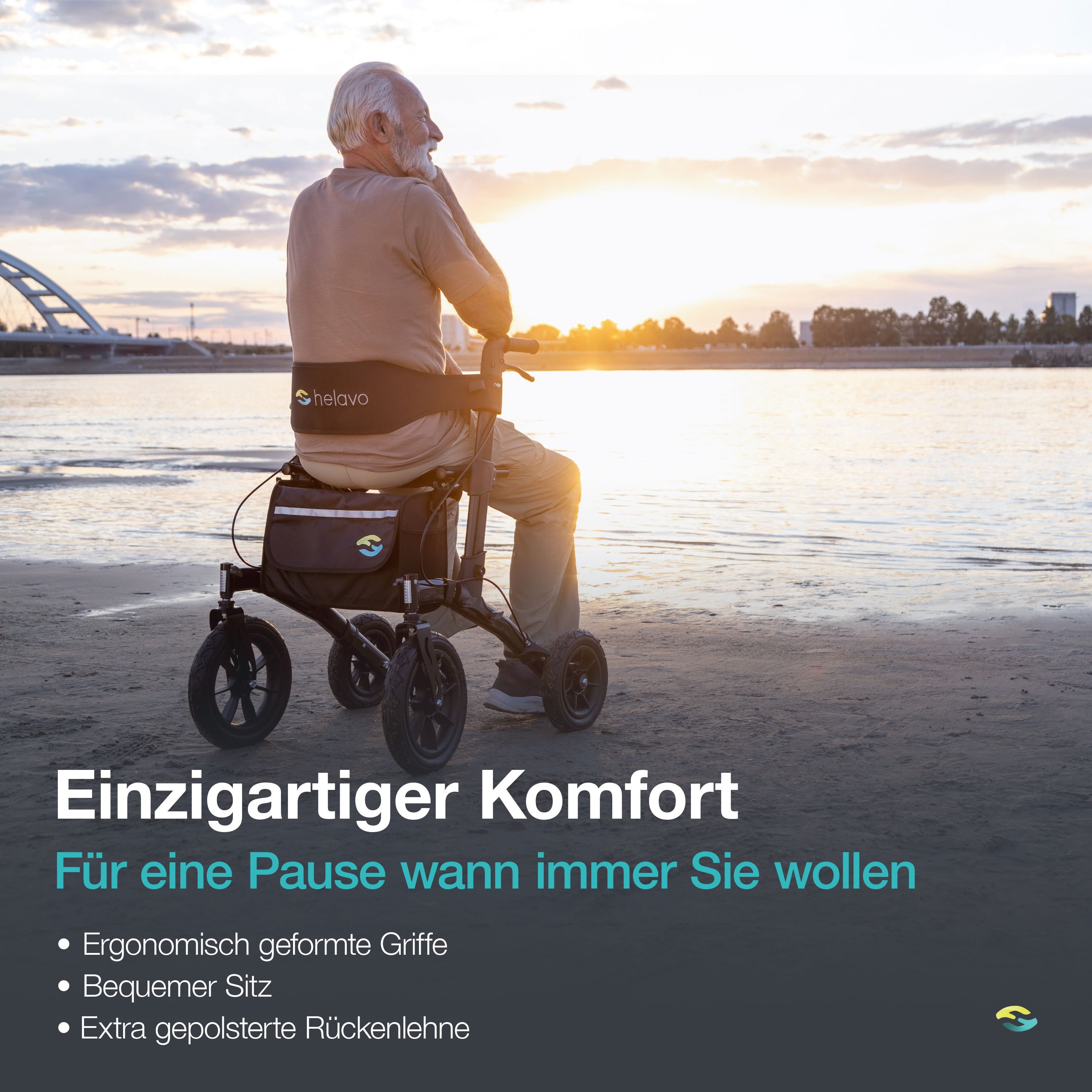 Helavo Outdoor Rollator mit Luftbereifung faltbar mit Sitz und Rueckenlehne