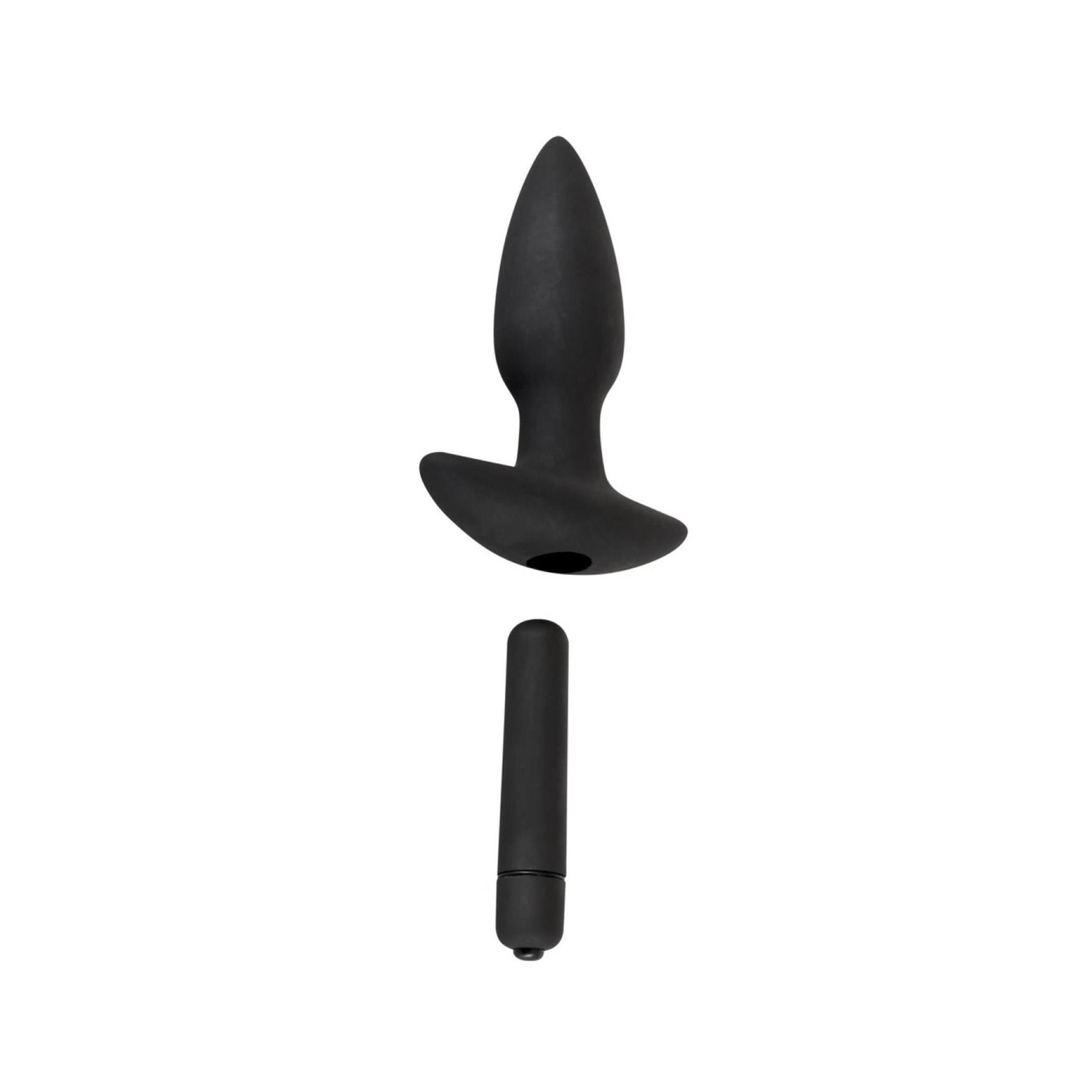Schwarzer Anal-Plug und Vibrationskugel. Aus Silikon.