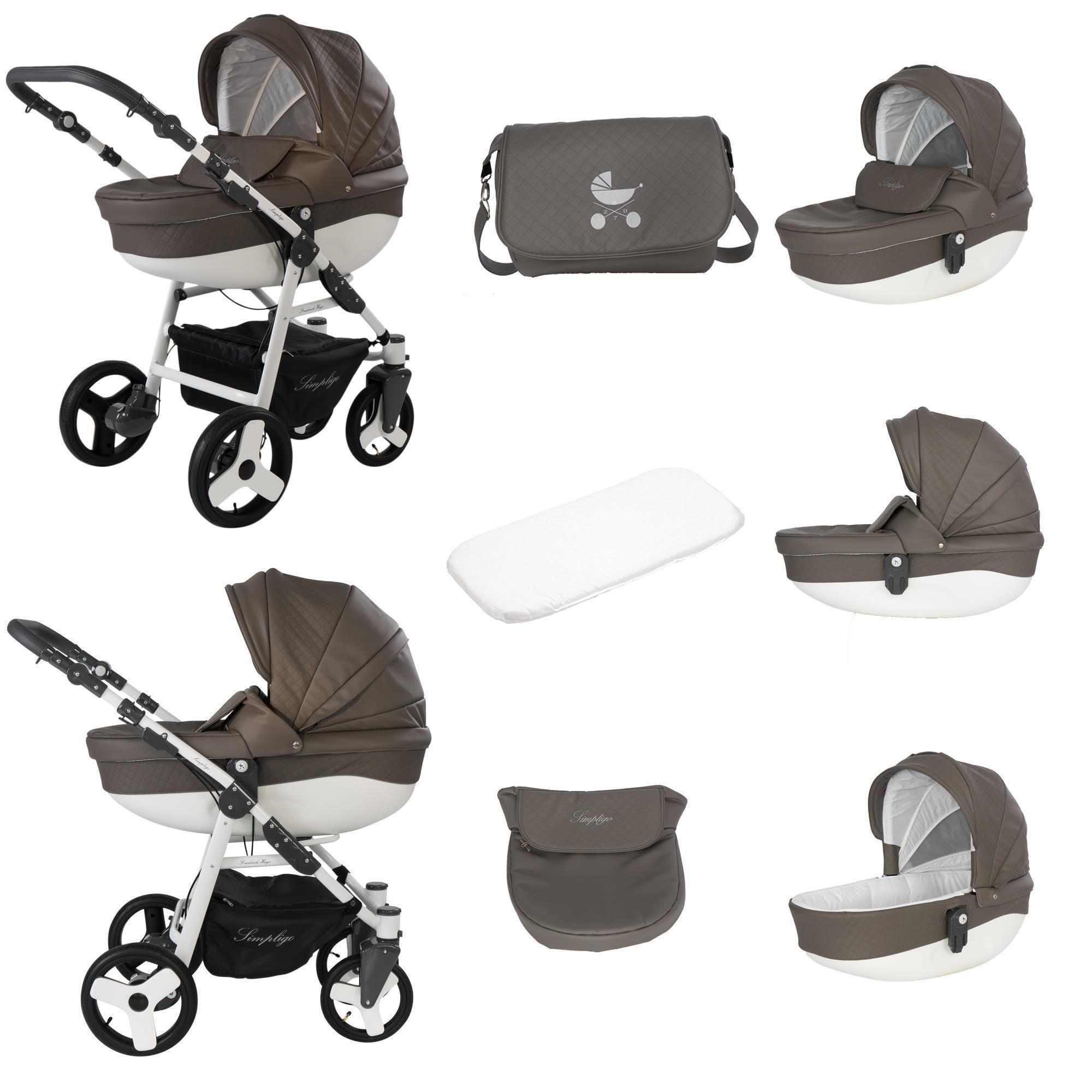 Friedrich Hugo Simpligo 4 in 1 Kinderwagen Komplettset ISOFIX Basis Luftreifen, Schlamm (Kunstleder)