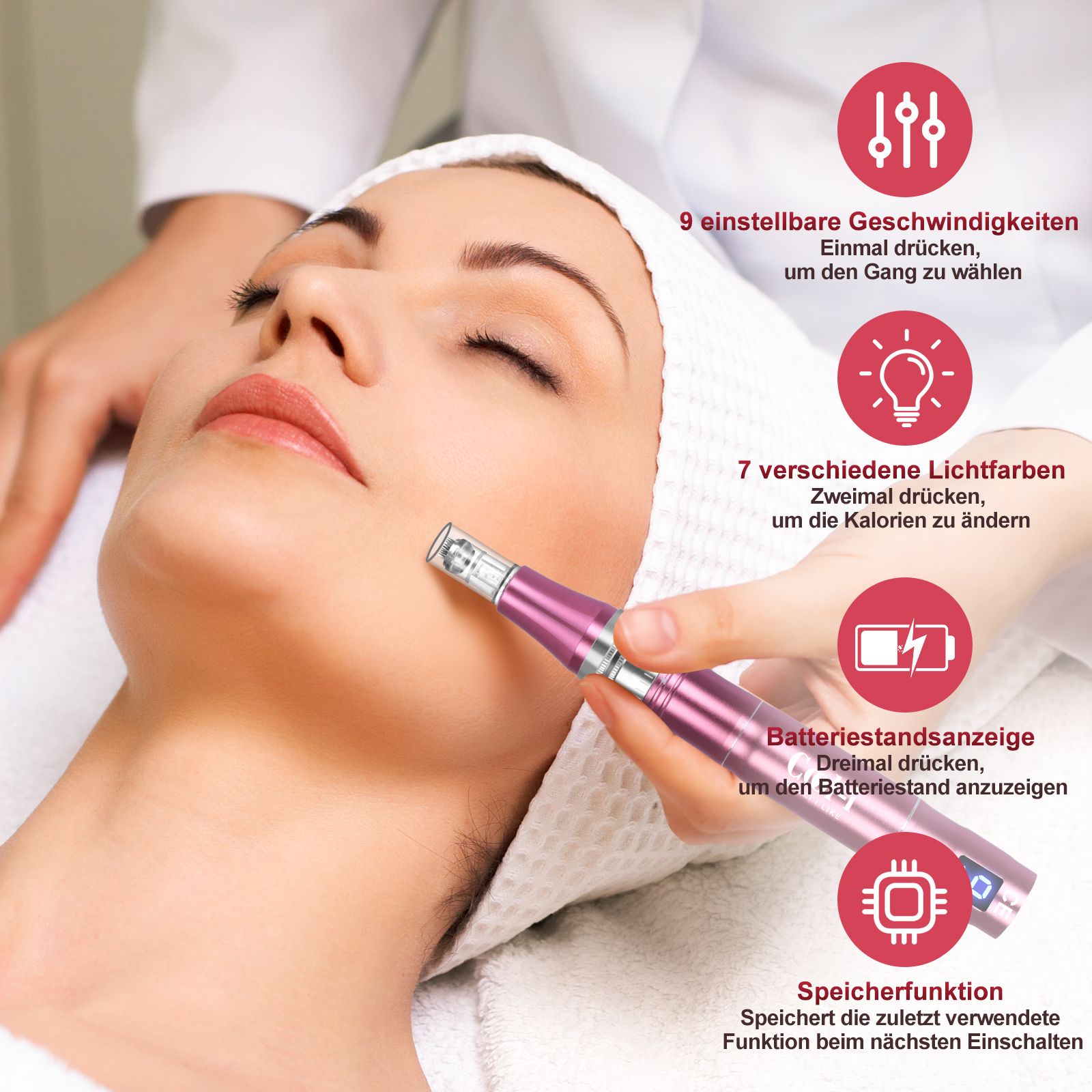 COOL-i Derma Pen mit 7 LED Farben, Mikroneedling Gerät mit 9 Stufen, LCD & 12 Patronen,V2