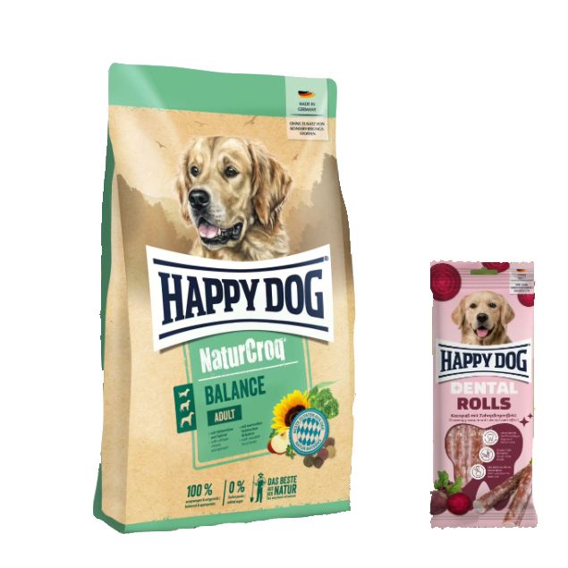 Happy Dog Premium NaturCroq Balance + Dental Rolls für Hunde 15,1 kg