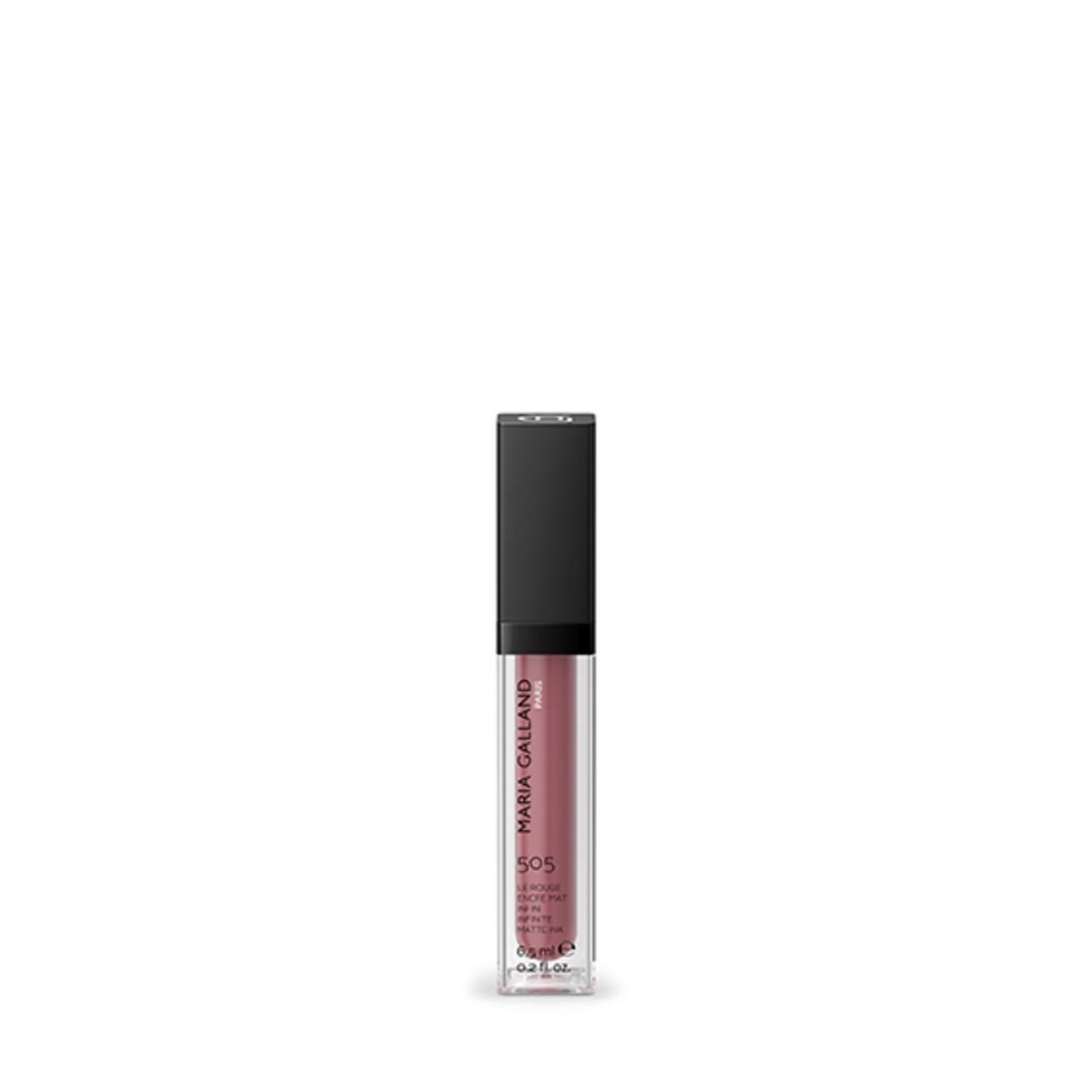 Maria Galland Paris Lippenstift. Rosa Farbton, schwarzer Deckel. Aufschrift: 505, Le Rouge Encre Mat Infini. 6,5 ml.