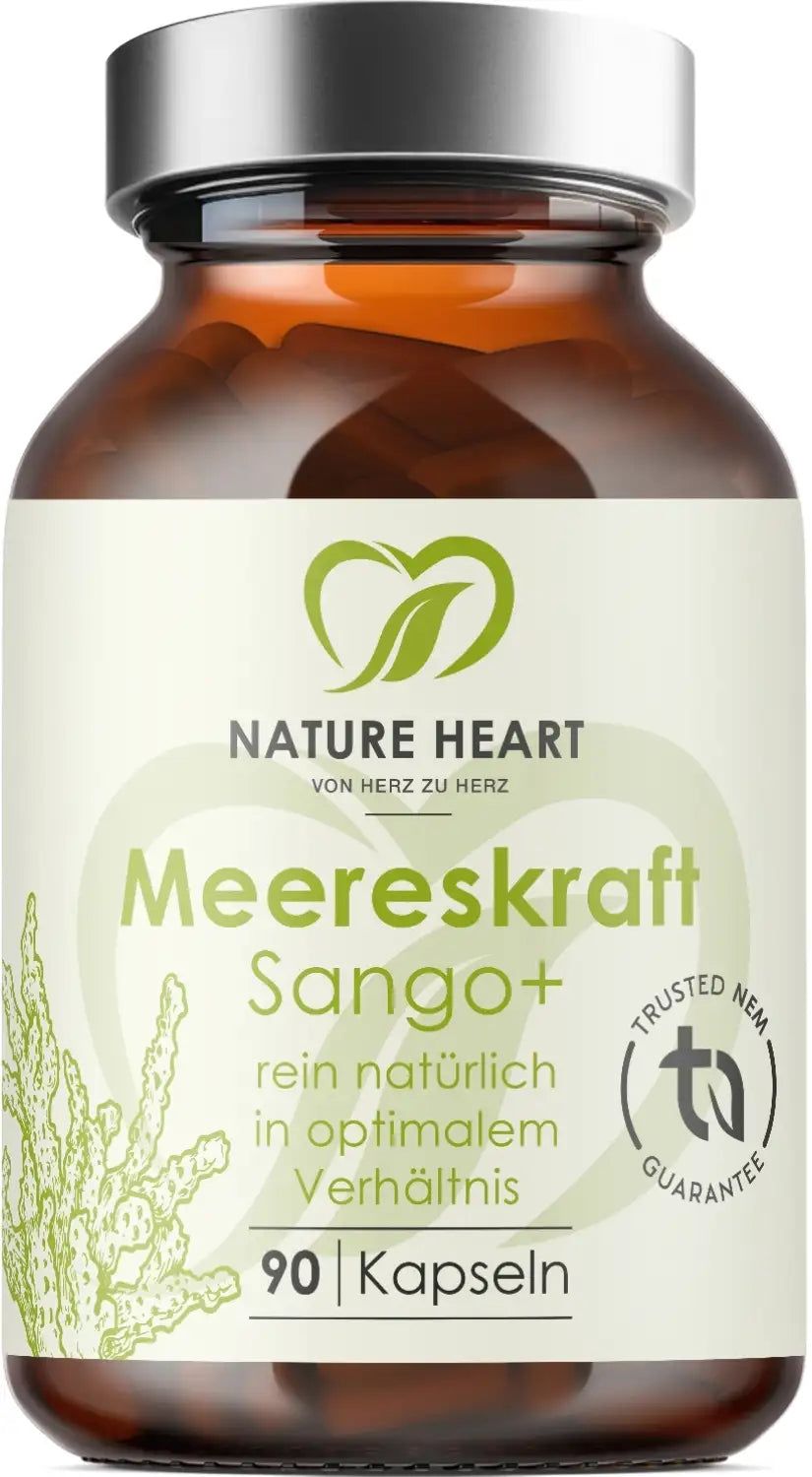 Nature Heart Meereskraft Sango+ Kapseln in Braunglasflasche, 90 Stück.