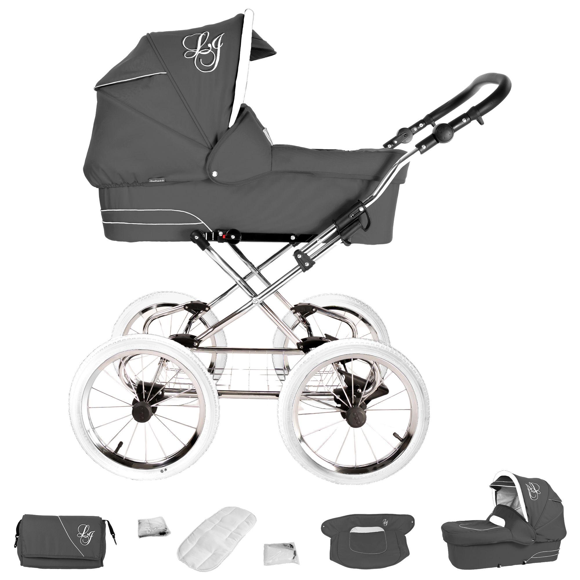 Bebebi Loving 3 in 1 Kinderwagen Set Nostalgie Kinderwagen, Grey Tender