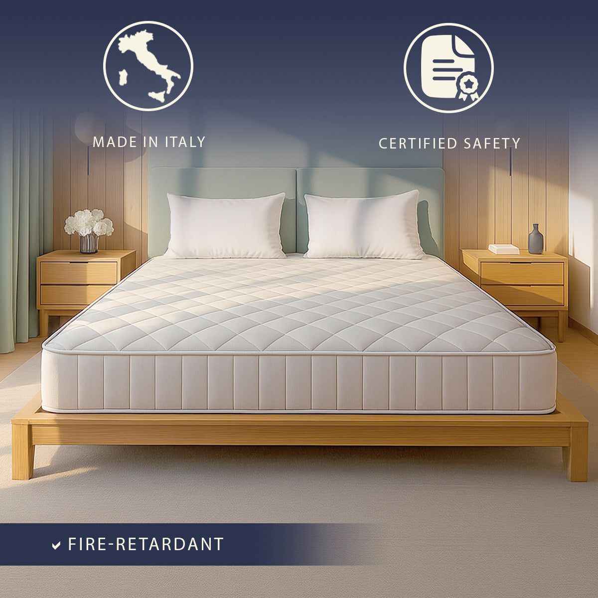 The White Stone Matratze Feuerhemmend 140x200 aus Memory Foam Höhe 20 cm | Orthopädisch