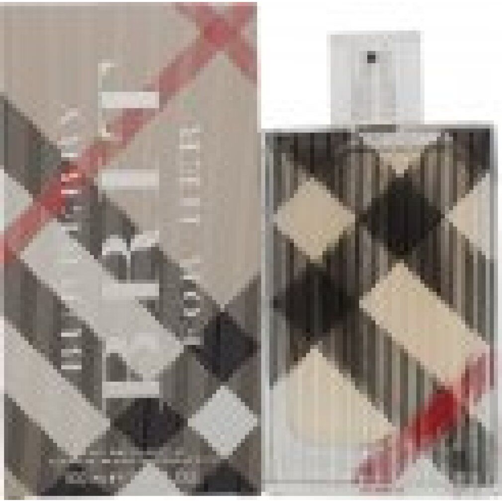 Parfümflakon und Verpackung. Rechteckig, Karomuster. Schriftzug Burberry Brit for Her. 100 ml.