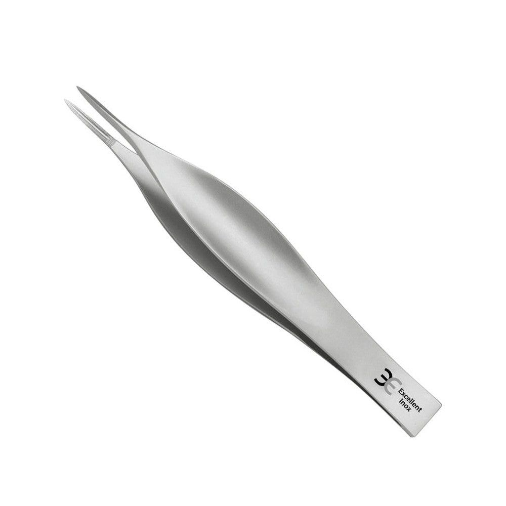 Pinzette aus Metall. Spitze, gebogene Enden. Aufschrift: 3C Excellent Inox.