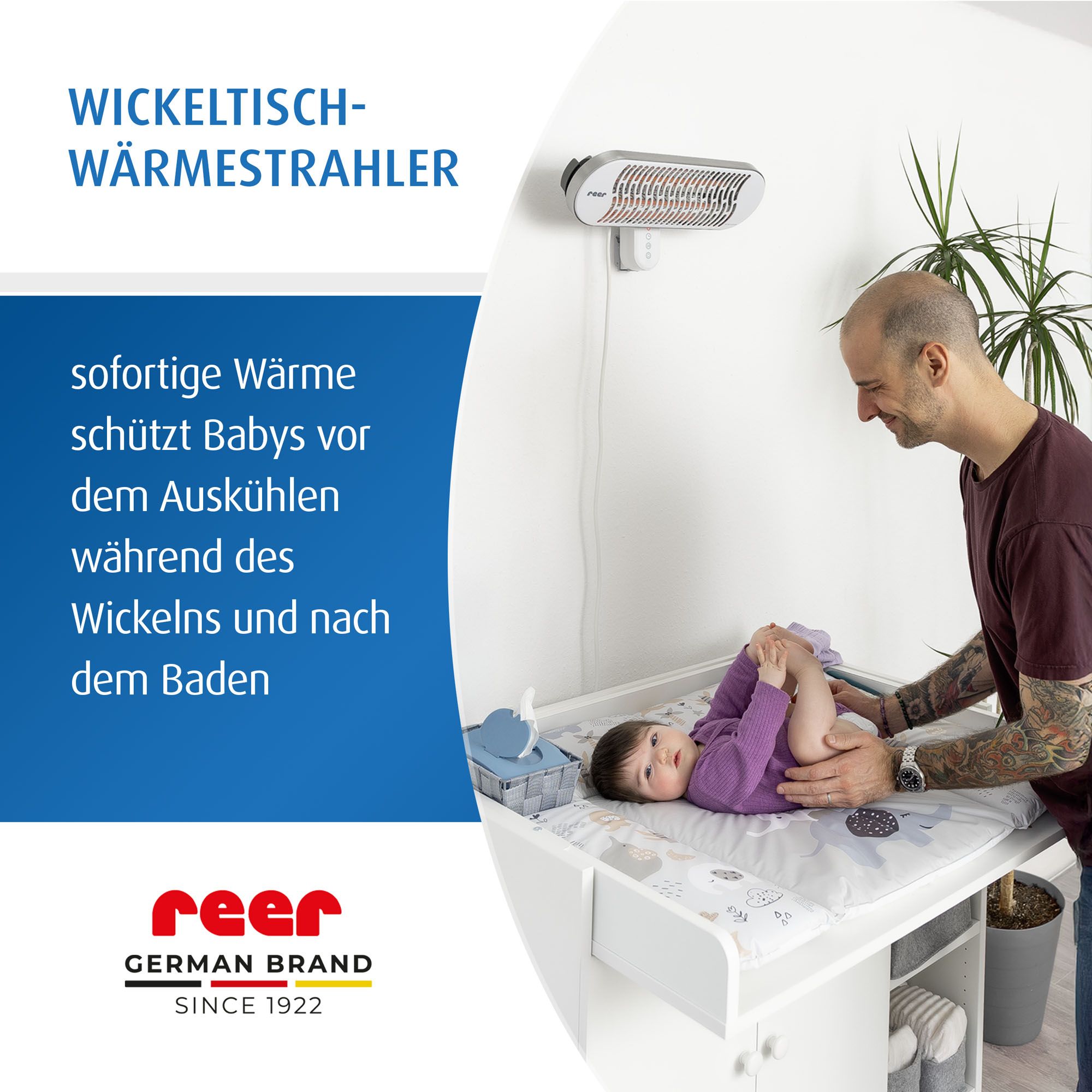reer HeatCare+ Flex Wickeltisch-Wärmestrahler, 2in1 Wand- und Standgerät