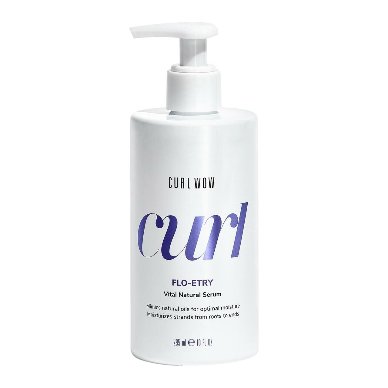 Weiße Flasche mit Pumpe. Aufschrift: Curl Wow, Curl Flo-Entry Vital Natural Serum. 295 ml.