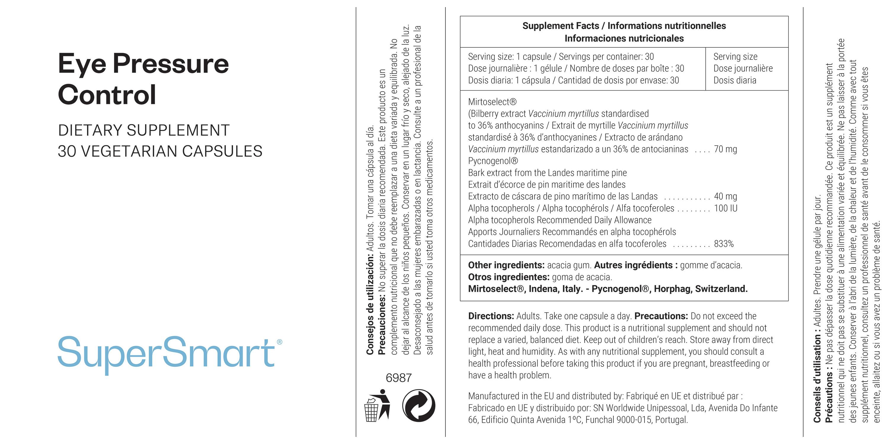 Rückseite der Verpackung. Informationen zu Inhaltsstoffen, Dosierung und Hersteller. Marke: SuperSmart.