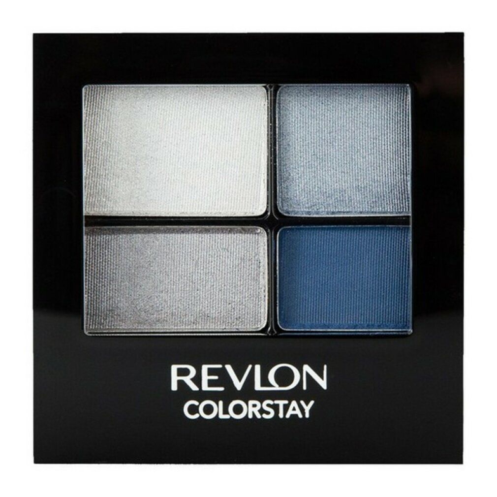 Revlon Colorstay Lidschatten-Palette mit vier Farbtönen. Schwarze Verpackung. Blaue Farbtöne.
