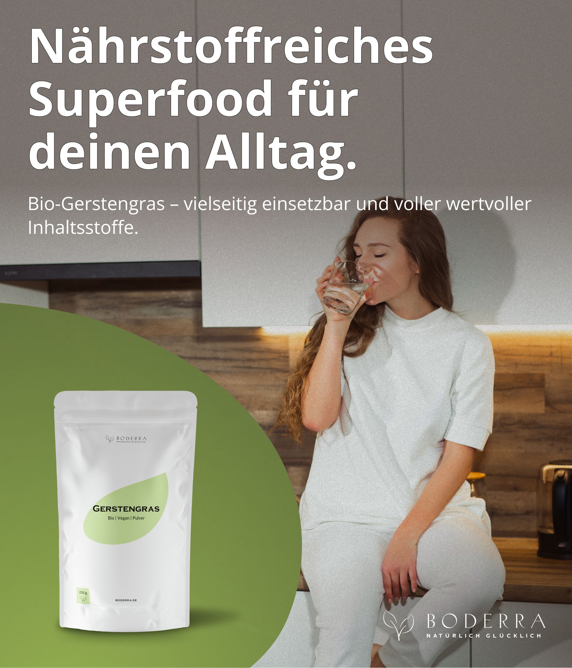 Boderra BIO Gerstengras Pulver aus Deutschland - 60 Tage Vorrat