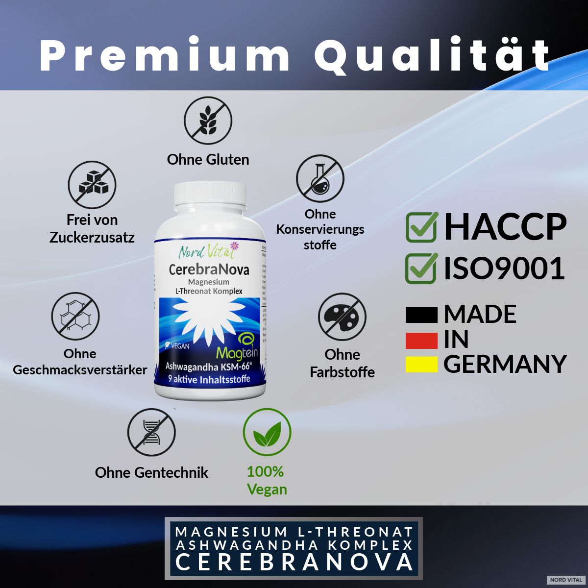 Nord Vital CerebraNova - 2000mg Magtein Magnesium L-Threonat, 600 mg Ashwagandha & Vitamin B Komplex