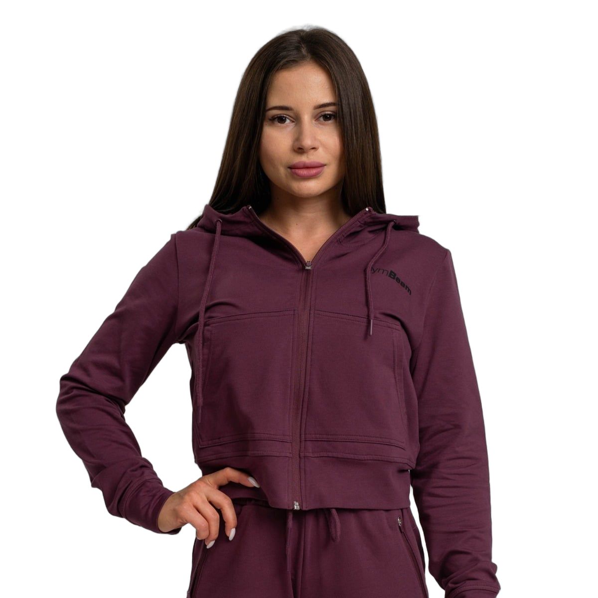GymBeam Hoodie Damen slim cropped mit Kapuze und Reißverschluss in Eggplant 1 St