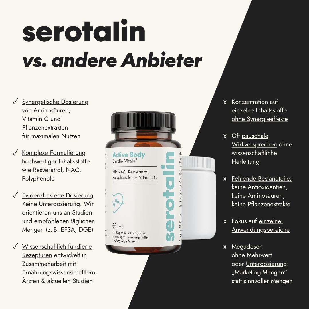 serotalin Active Body Cardio Vital+ | Herz-Kreislauf & Immunsystem | Vitamin C & NAC für Energie