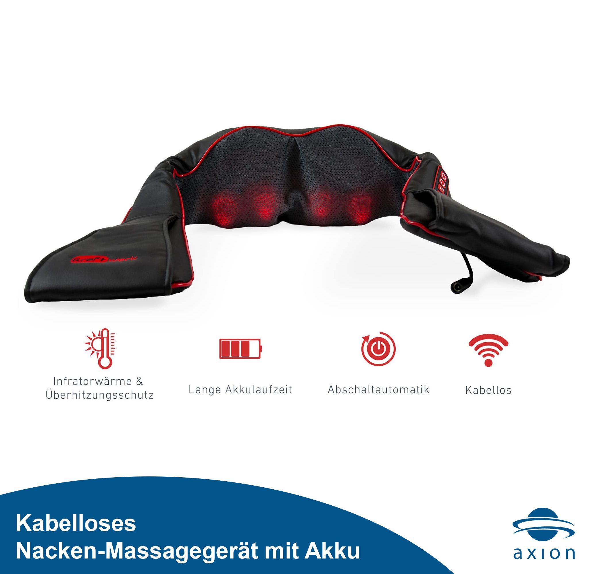 axion® kabelloses Shiatsu-Massagegerät für Nacken, mit Infrarot-Wärmefunktion, Nackenmassage