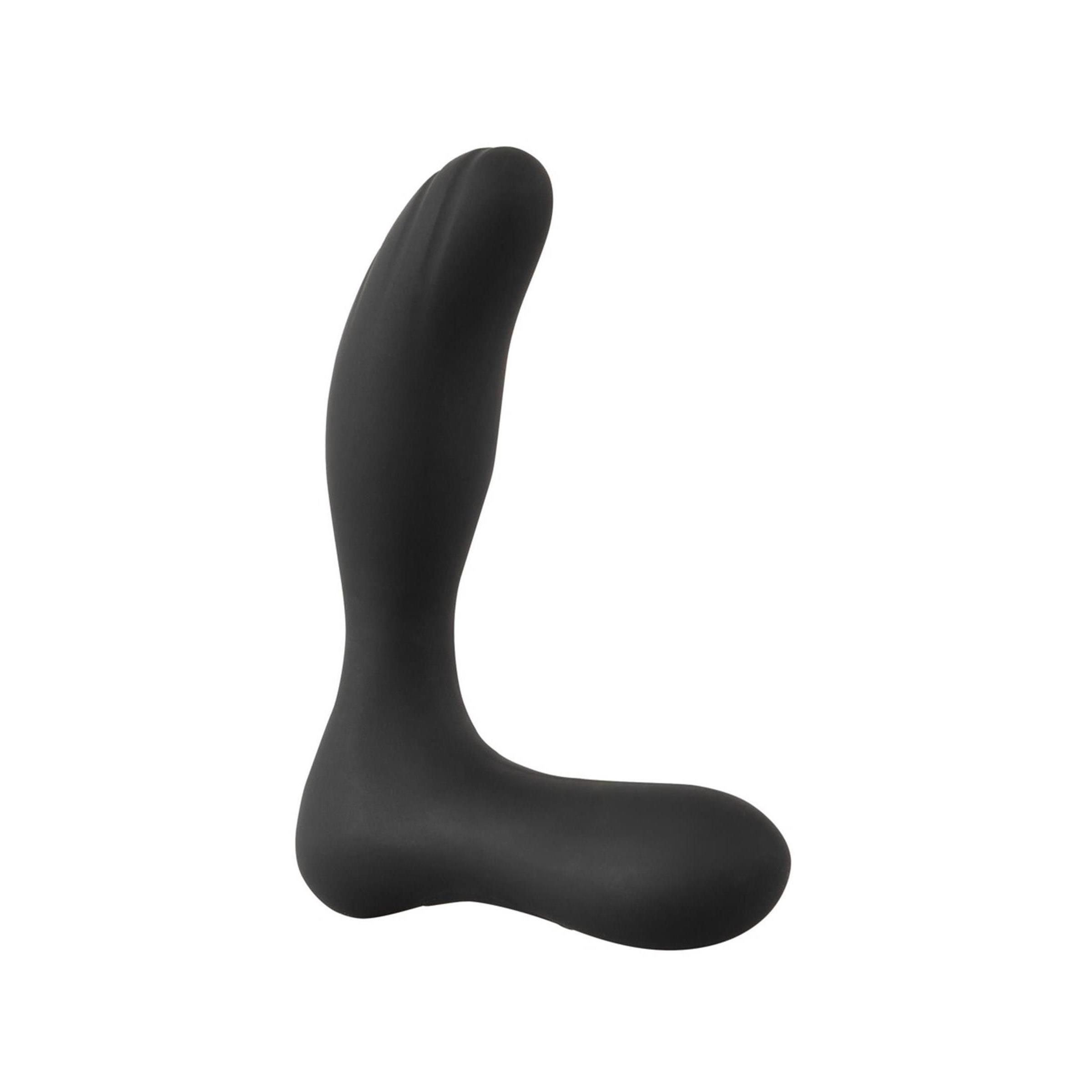 Schwarzer ANOS RC Prostate Butt Plug mit gekrümmter Form, isoliert auf weißem Hintergrund.