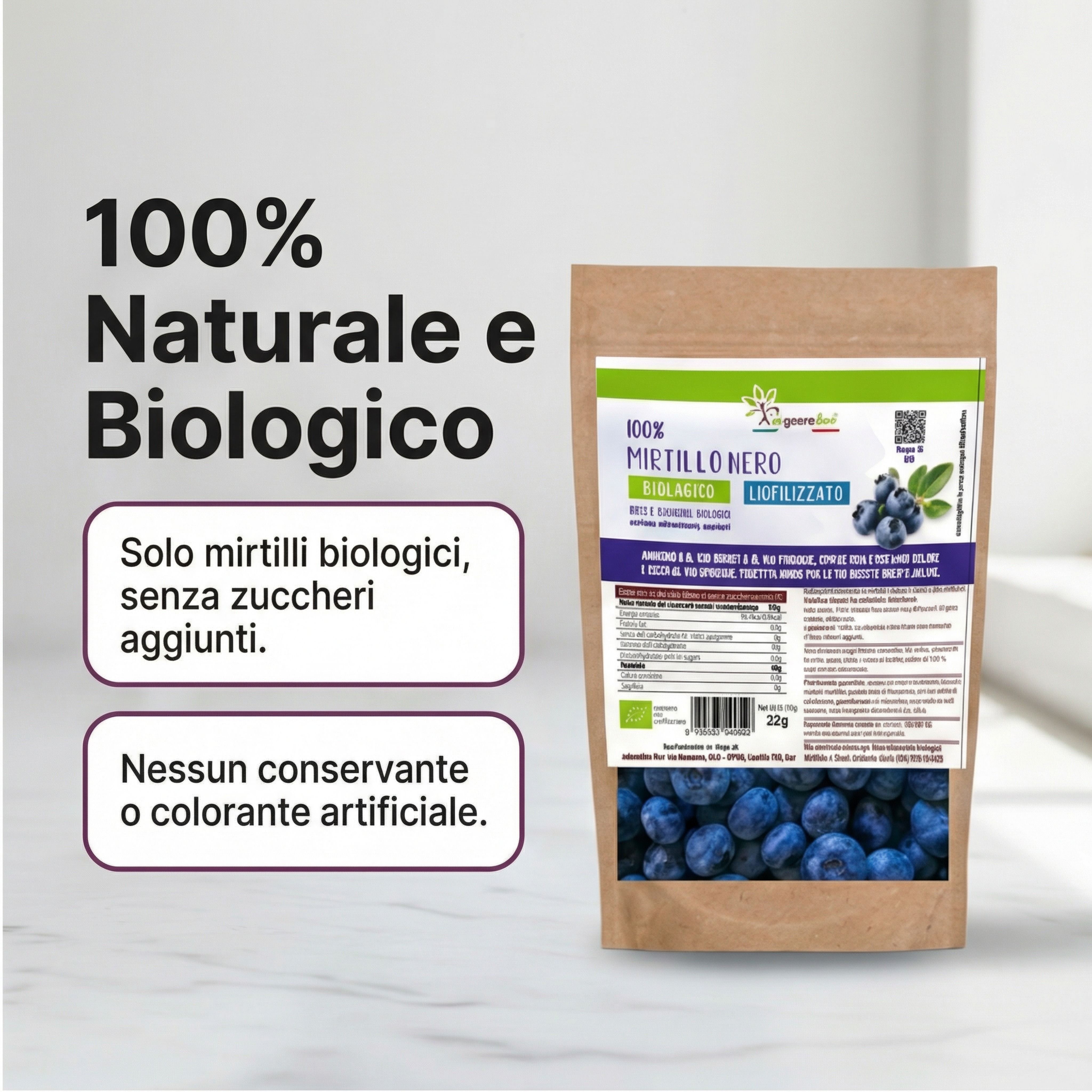 IoBoscoVivo Bio-Heidelbeeren gefriergetrocknet, ganz, glutenfrei, ohne Zuckerzusatz