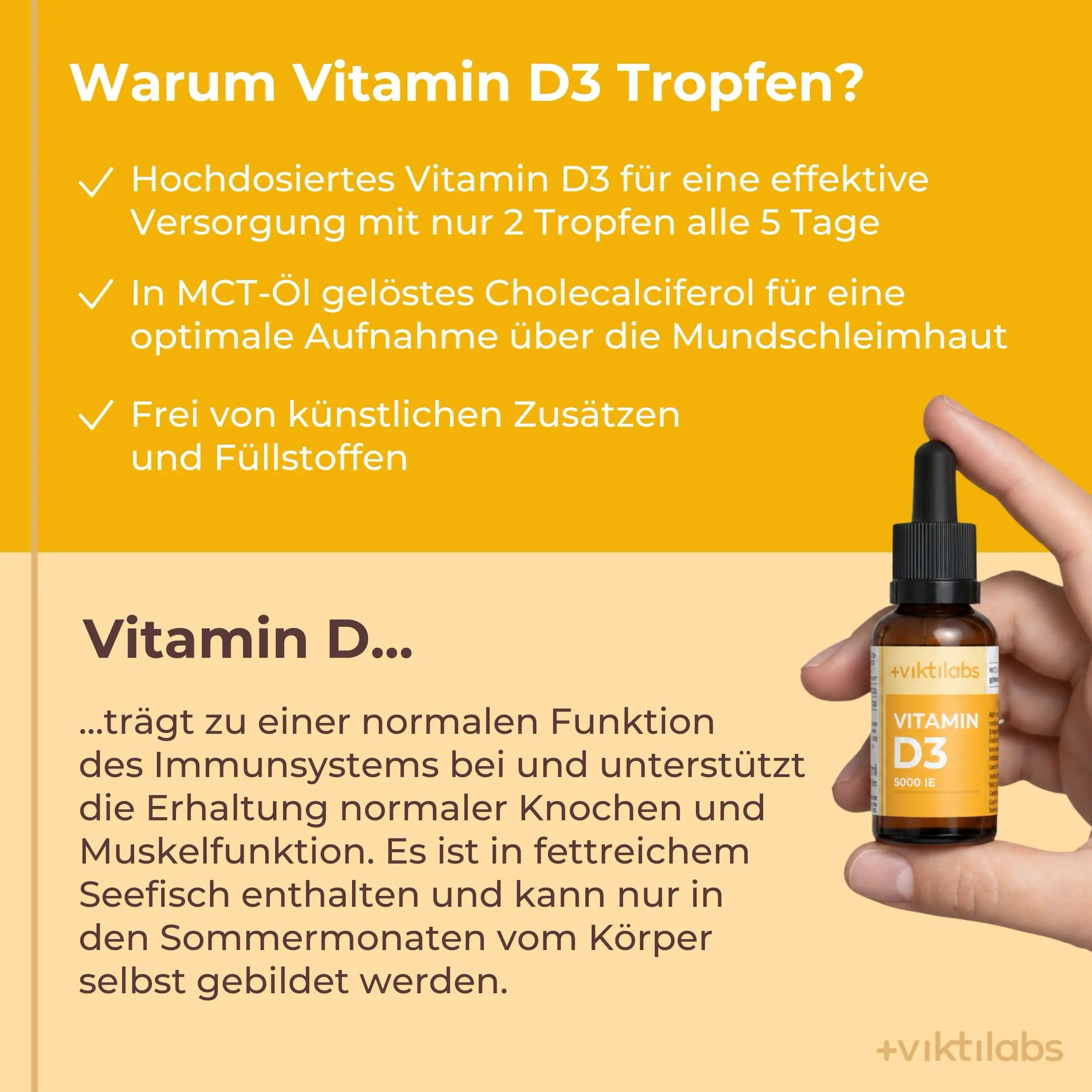 Viktilabs Vitamin D3: 5.000 IE in reinem MCT-Öl für Knochen und Immunsystem