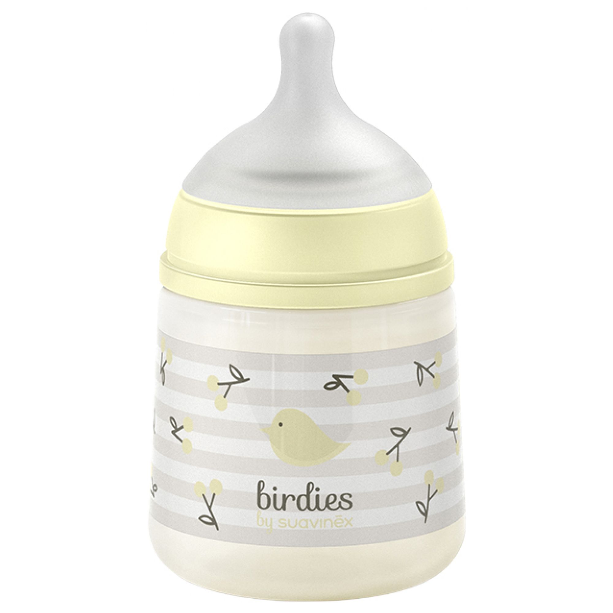 Suavinex Birdies Babyflasche Symmetrischer Sauger Langsamer Nahrungsfluss 0 Monate und Mehr ( Gelb) 7x7x13,3 cm