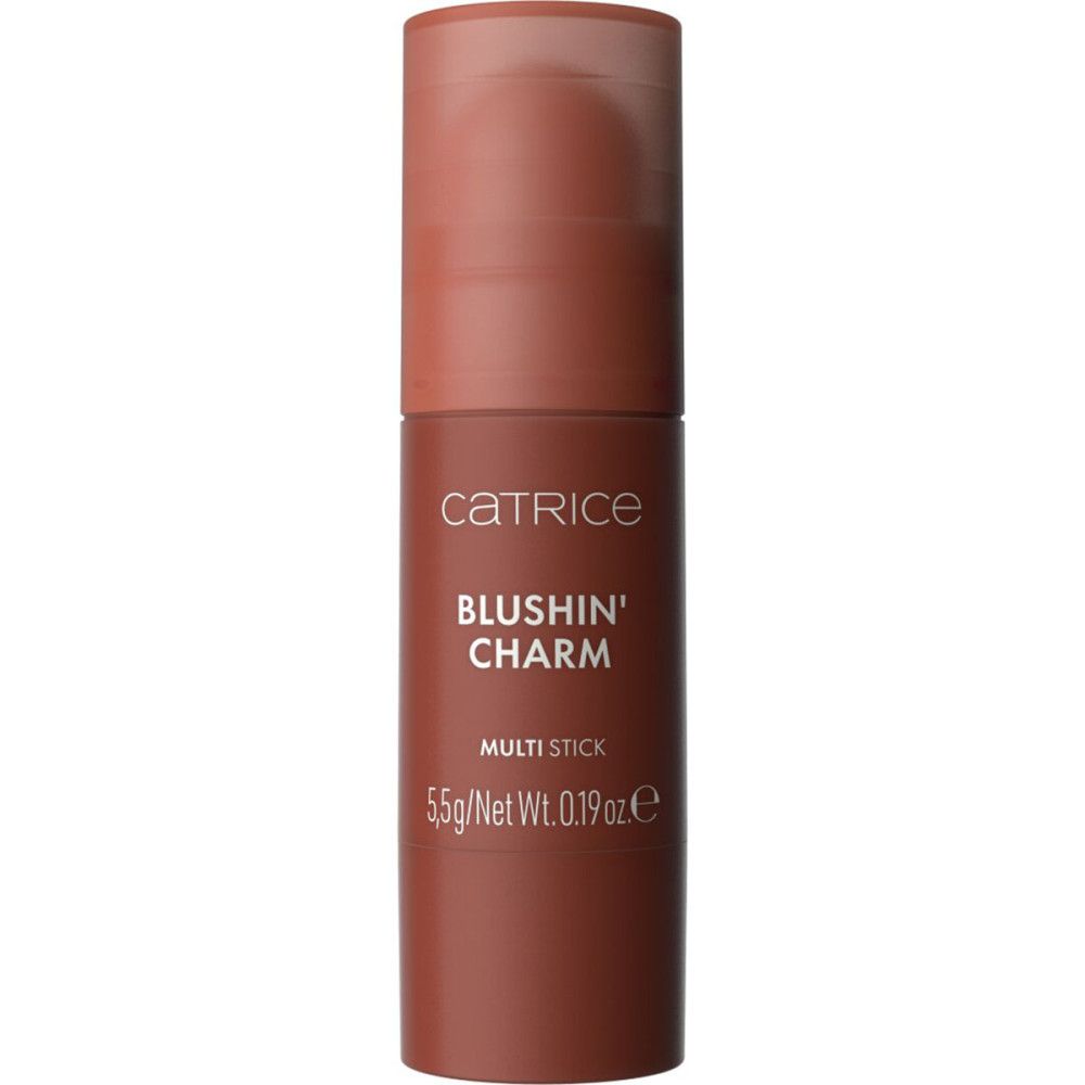 Catrice Blush Stick. Brauner Stick mit abnehmbarer Kappe. Aufschrift: Blushin' Charm Multi Stick. 5,5g/Net Wt. 0.19 oz.e