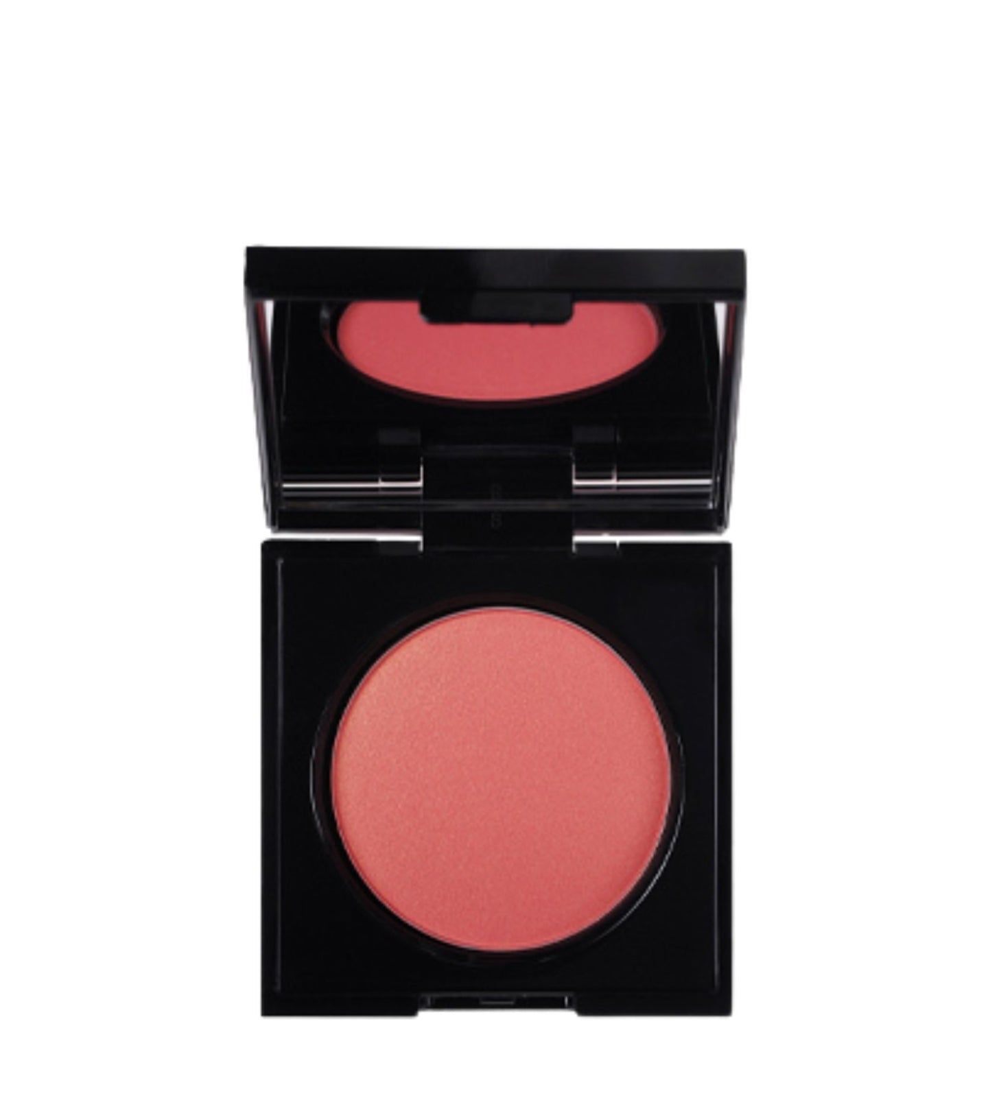 Rouge-Kompaktpuder in schwarzer quadratischer Verpackung mit Spiegel.