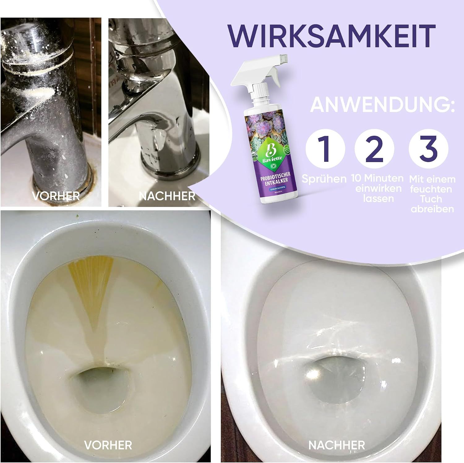 Baviette Probiotischer Bad-Kalkentferner Spray inkl. Bimsstein