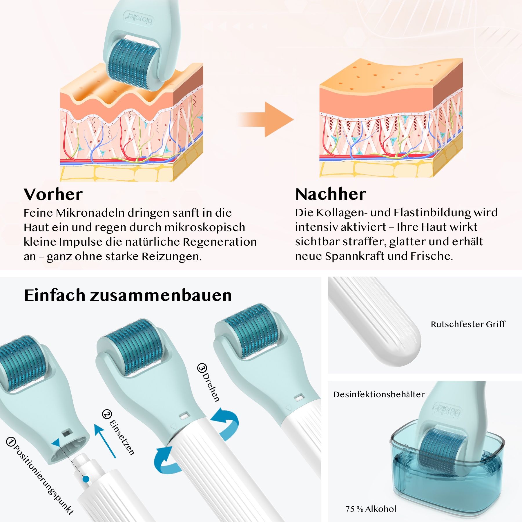 P-Beauty  Dermaroller Bio Roller G10 Microneedling für Hautpflege