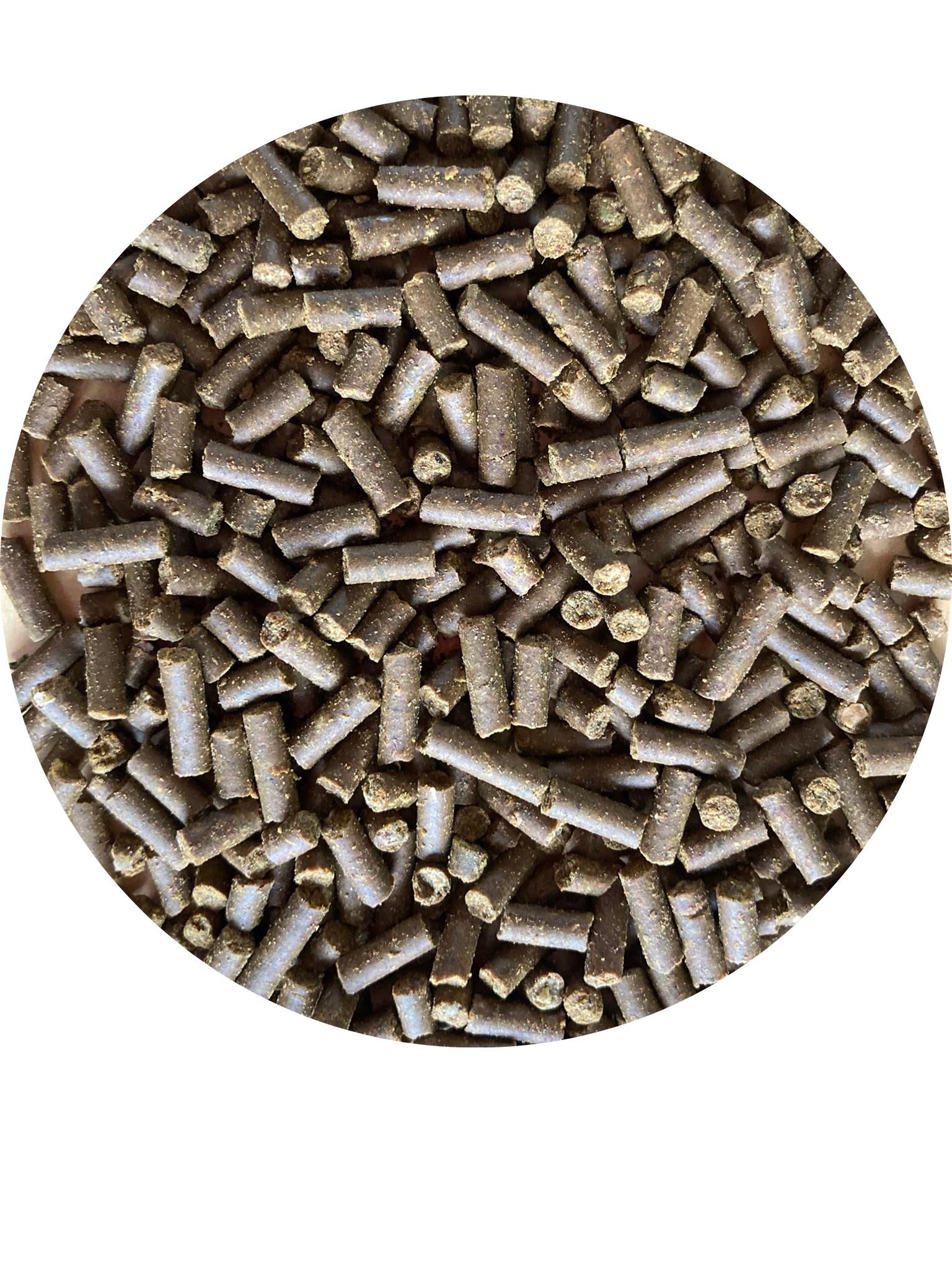ATCOM HEPAR-B. Braune Pellets in einem Kreis angeordnet. Nahaufnahme.