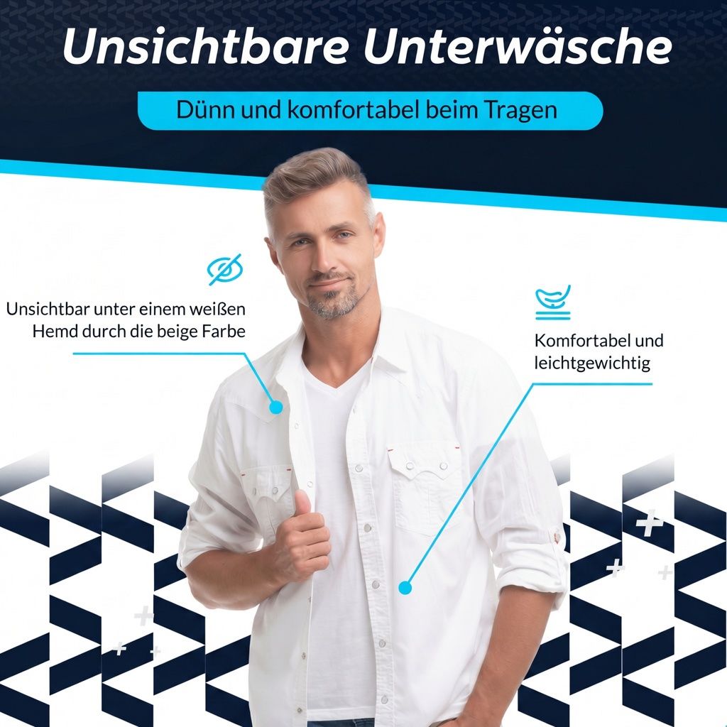 Frau mit Rückenbandage, die unter einem grauen T-Shirt getragen wird.