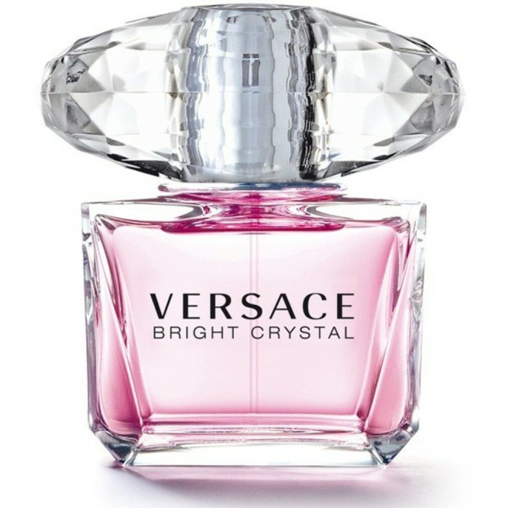 Rosa Parfumflasche mit Kristallverschluss. Aufschrift: Versace Bright Crystal.