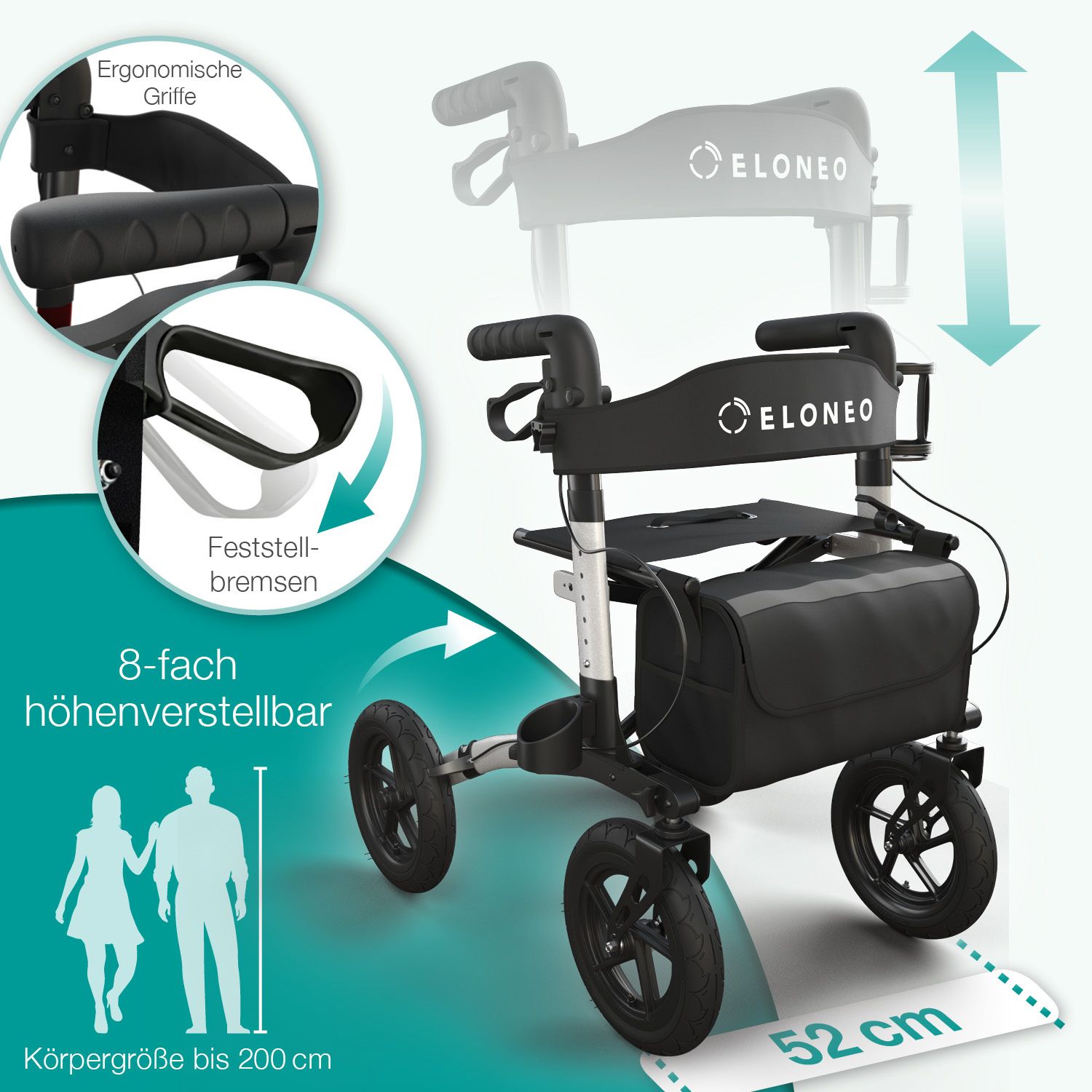 ELONEO Outdoor Rollator mit Luftbereifung