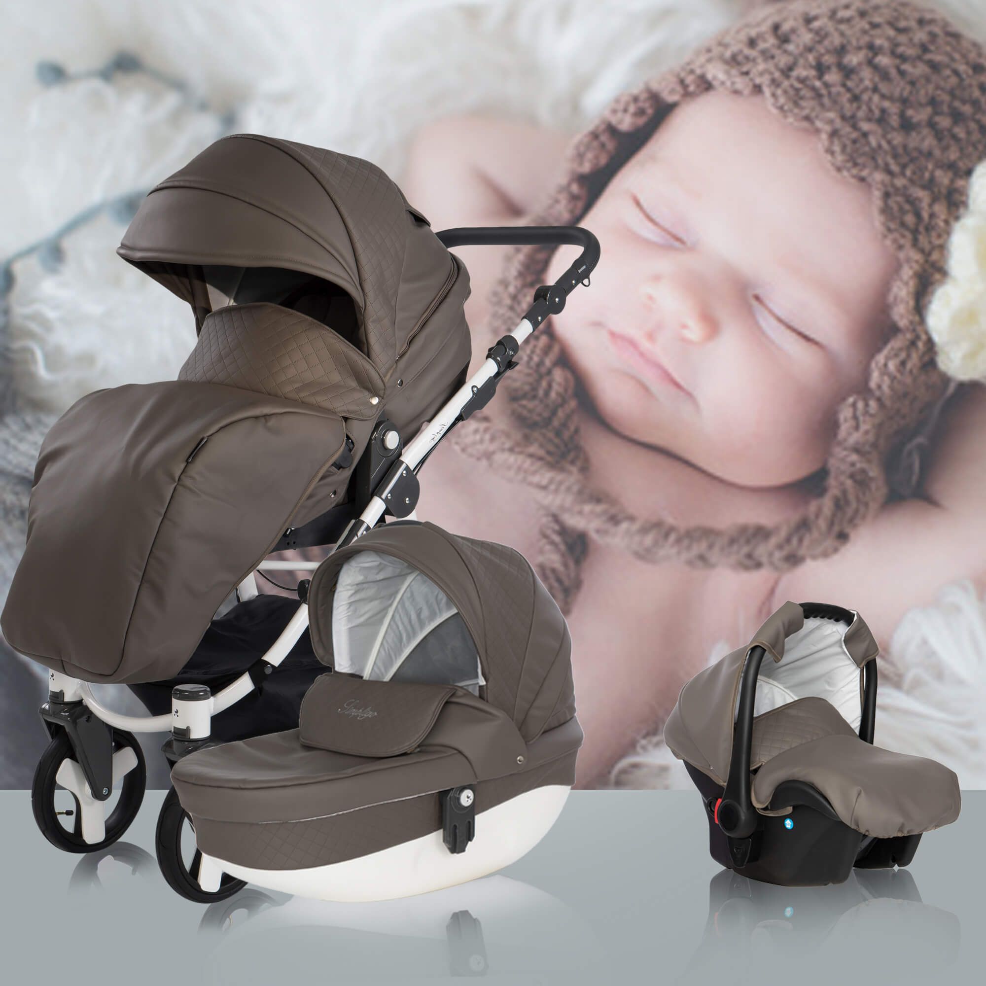 Friedrich Hugo Simpligo 3 in 1 Kinderwagen mit original Maxi Cosi, Schlamm (Kunstleder)