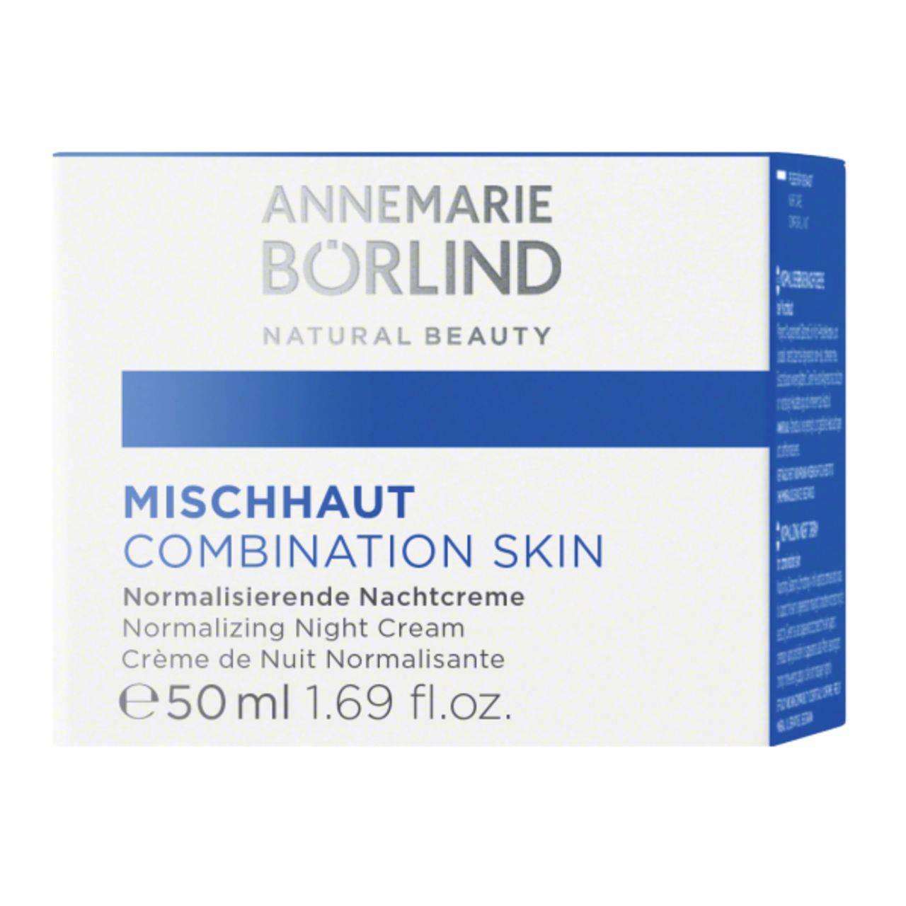 Karton mit Aufschrift: ANNEMARIE BÖRLIND, MISCHHAUT COMBINATION SKIN, Normalisierende Nachtcreme. 50 ml.