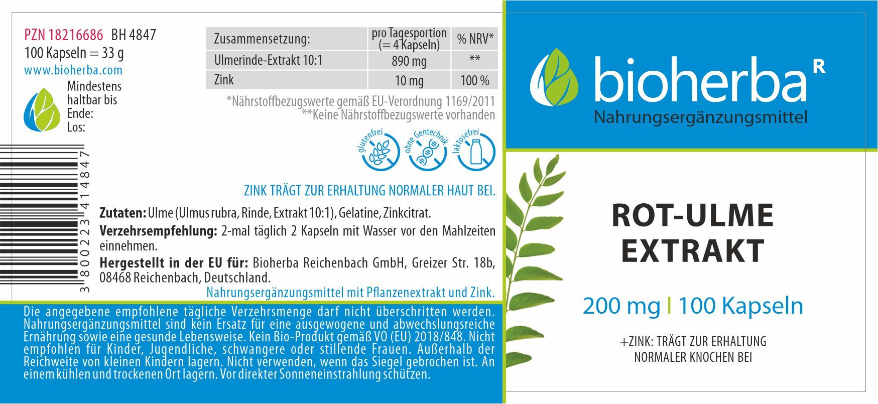Rot-Ulme Extrakt 200 mg 100 Kapseln PZN 18216686