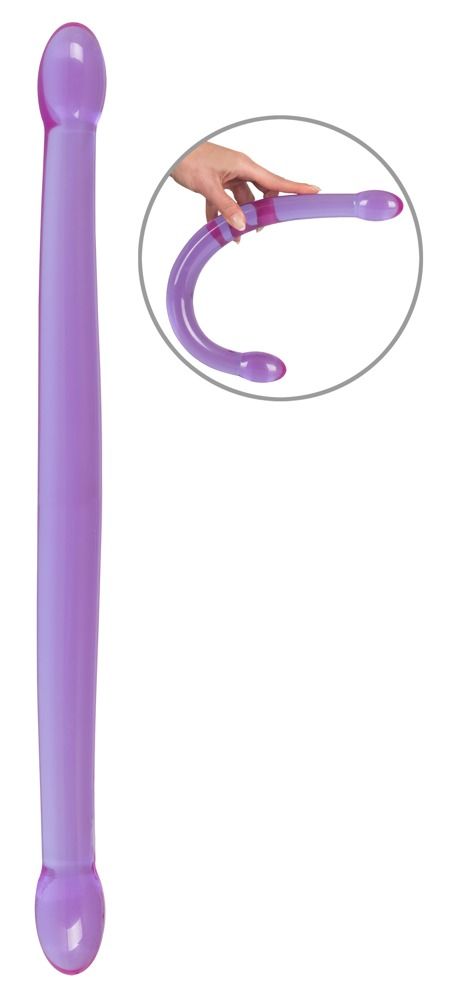 Lila Wellness-Produkt mit zwei abgerundeten Enden. Gerade Form. Zusätzliches Bild in einem Kreis.