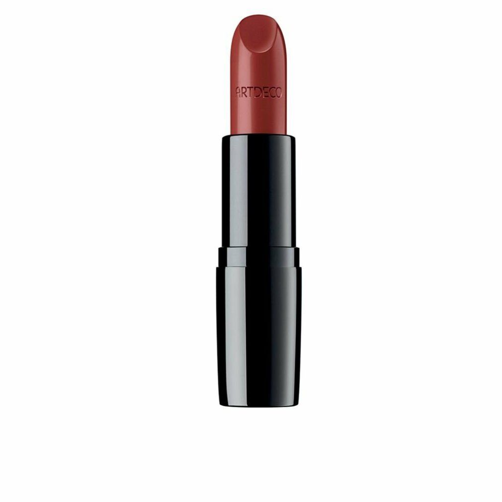 Artdeco Perfect Color Lippenstift. Schwarze Hülse, roter Lippenstift. Produktname sichtbar.